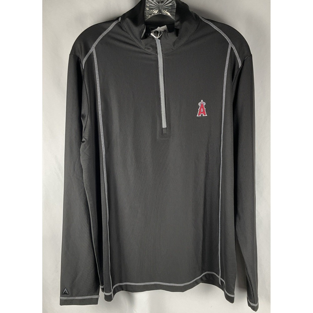 Antigua Anaheim Angels Men's Medium Tempo Gray/Black Qtr‎ Zip Long Sleeve Shirt
